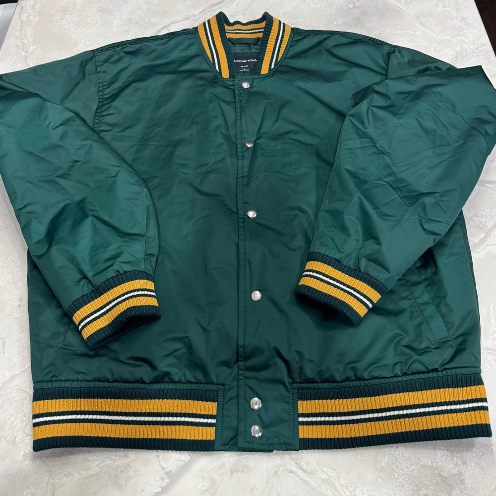Abercrombie & Fitch Green Bomber Jacket with Yellow Accents